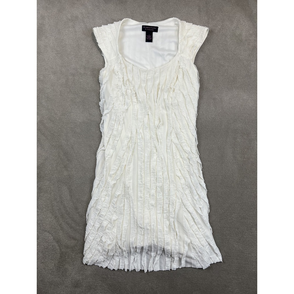 Signature by Robbie Bee 4 White Ruffle Tiered Textured Y2K Sleeveless Dress